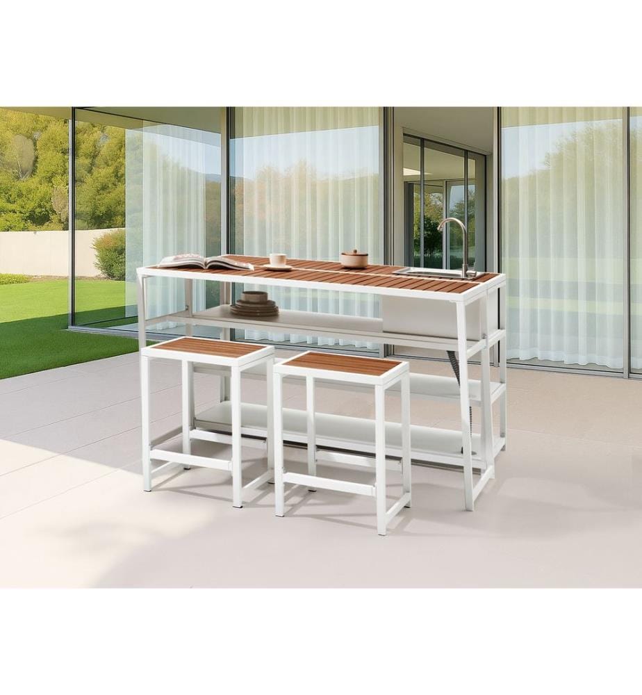 Outdoor-Kücheninsel mit Spüle AVETRANA Metall Braun / Weiss