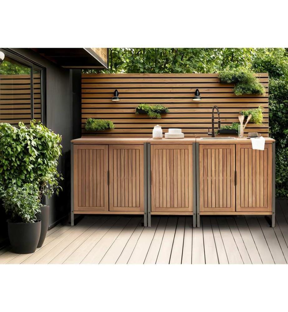 Meuble de cuisine d'extérieur IVREA Bois d'acacia certifié Marron