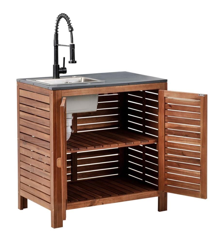 Outdoor-Küchenschrank mit Spüle BRUCOLI Akazienholz 80 cm 50 cm Braun / Schwarz