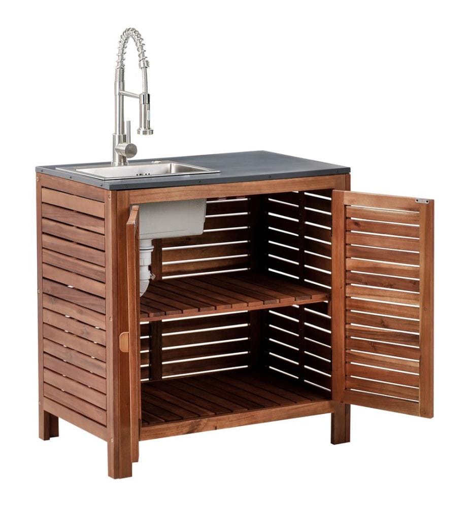 Outdoor-Küchenschrank mit Spüle BRUCOLI Akazienholz Braun / Silber