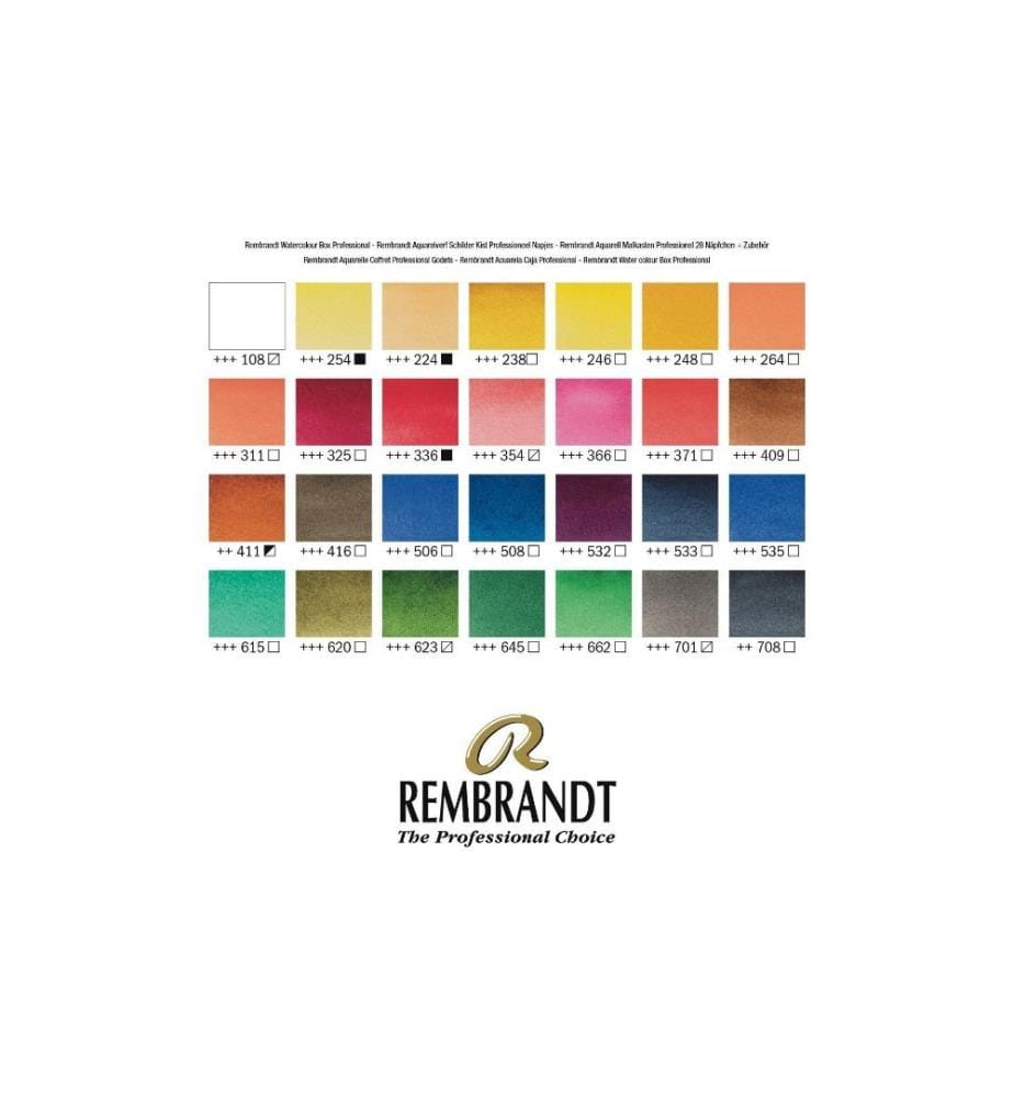 REMBRANDT - Aquarellfarbe Malkasten Professional 28 Näpfchen, Mehrfarbig