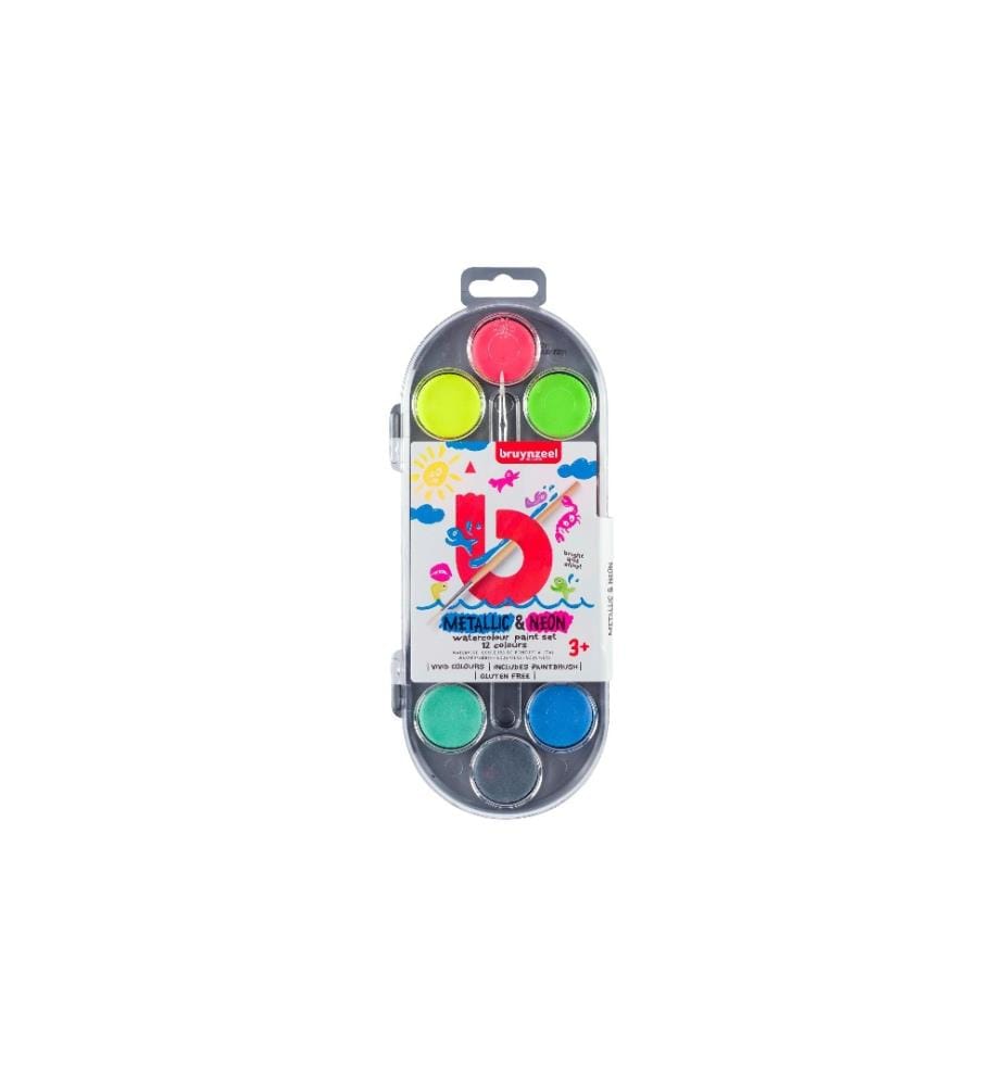 BRUYNZEEL - Wasserfarbe Metallic/Neon 12er-Set, Mehrfarbig