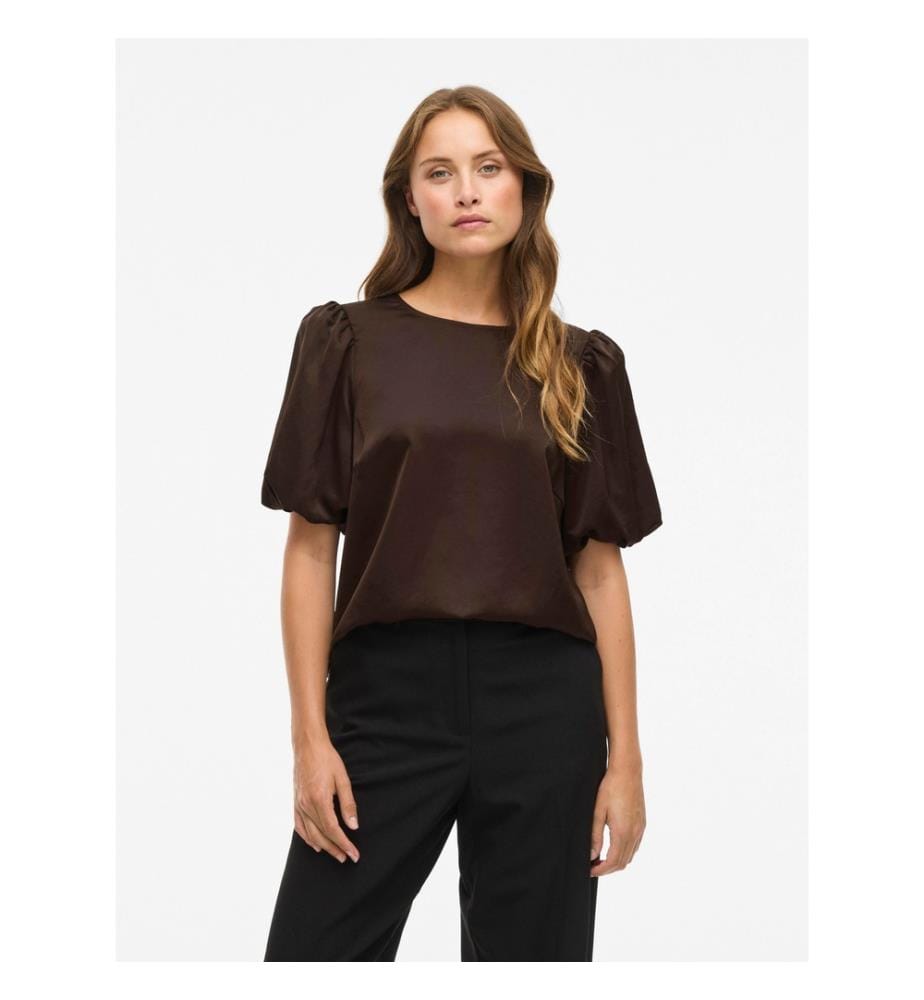 Viellette 2/4 Satin Puff Top - Chicco di caffè