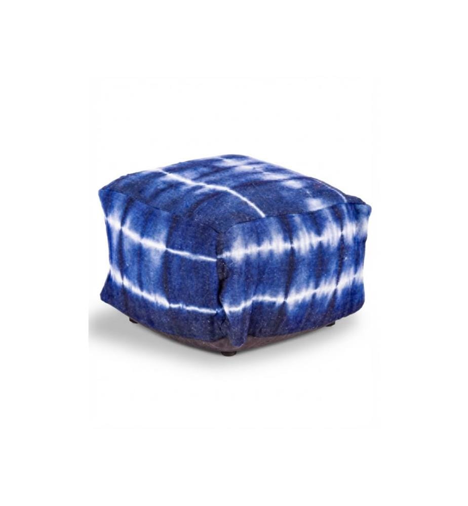 Ronaldo Indigo Baumwolle Pouf 55x55x35 cm - Indigo und Weiss