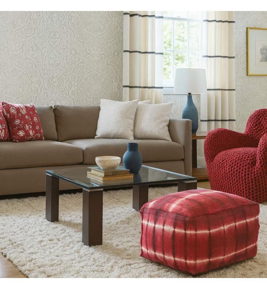 Ronaldo Magenta Baumwolle Pouf 55x55x35 cm - Himbeere und Weiss