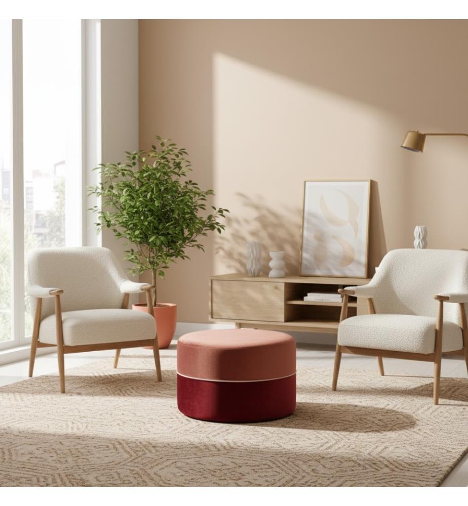 Olivia Big Velvet Pouf 62x39 cm - Rosa und Bordeaux