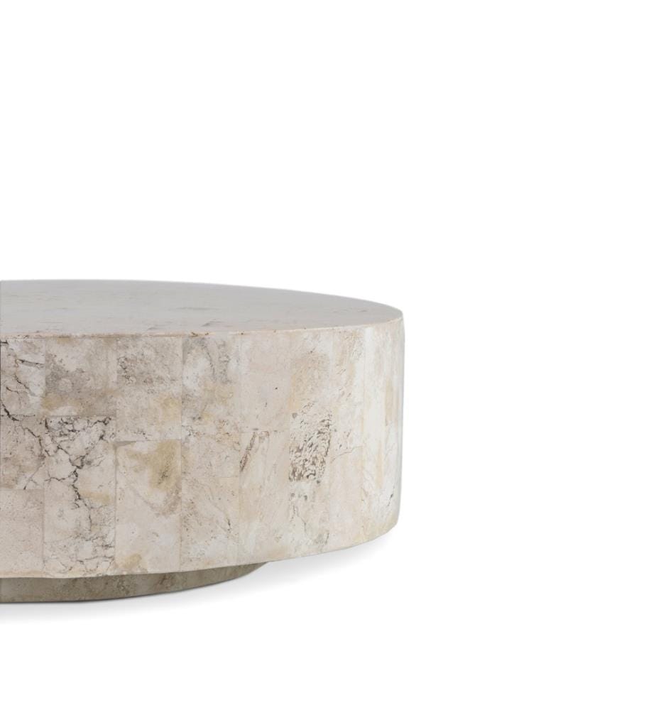 Runder Couchtisch aus Fossilstein 85x85x28 cm