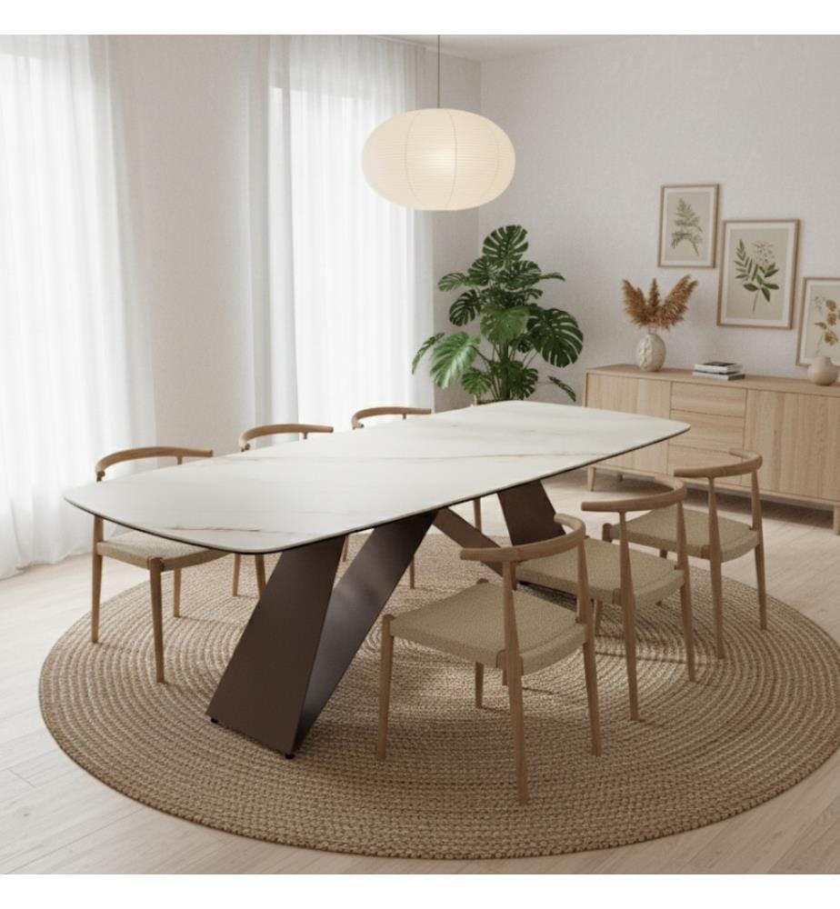 Thanos Festtisch 220x110 cm - Calacatta und Braun