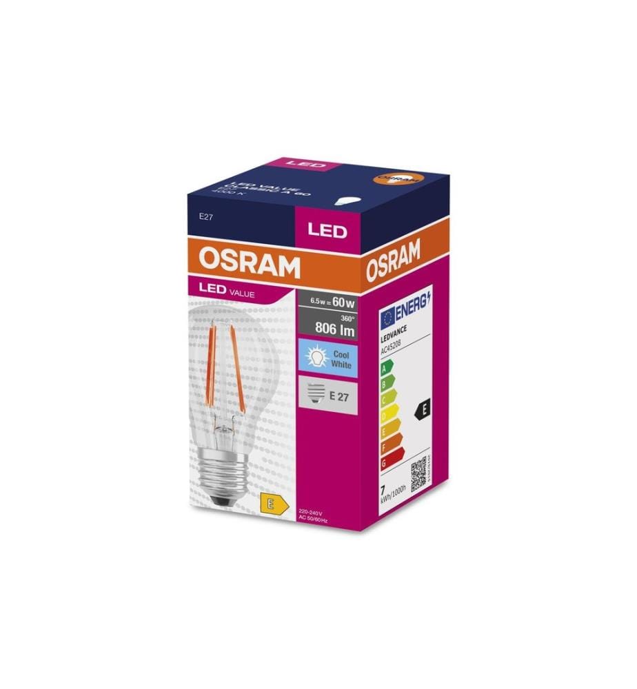 OSRAM - Lampe LED VALUE CLASSIC A 6.5W, E27, Blanc neutre (NW)