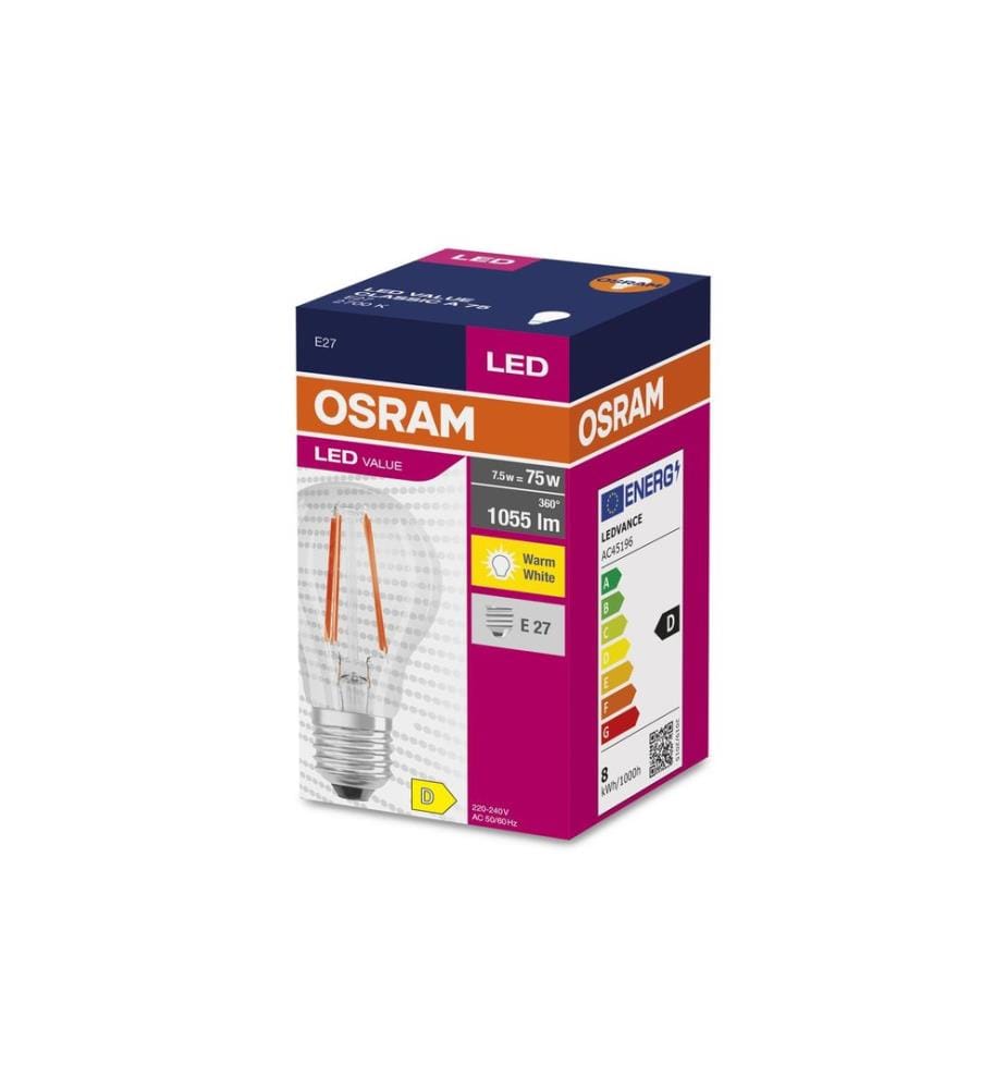 OSRAM - Lampe LED VALUE CLASSIC A 7.5W, E27, Blanc chaud (WW)