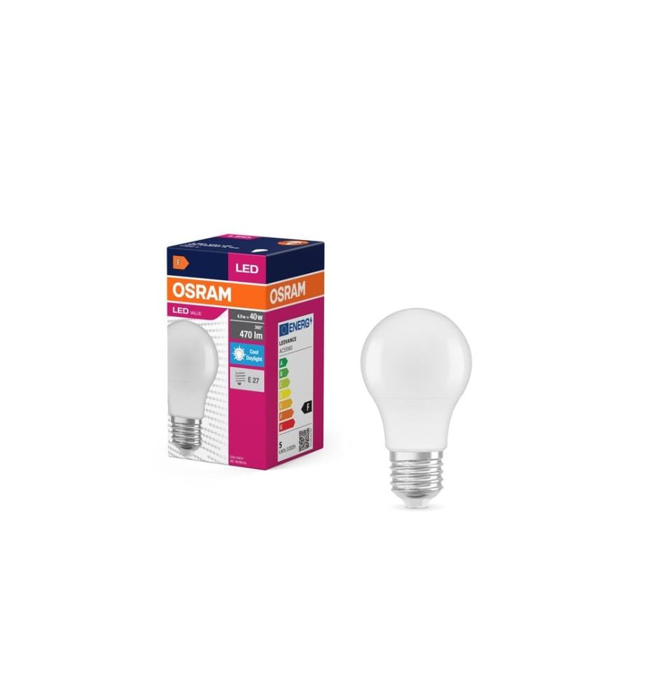 OSRAM - Lampe LED VALUE CLASSIC A 4.9W, E27, Blanc froid/blanc lumière du jour (KW)