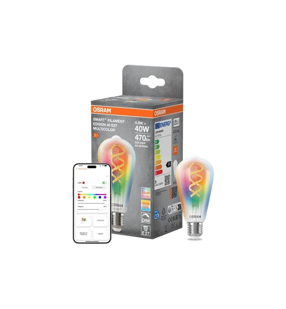 Ampoule OSRAM SMART+ MATTER Edison 40, E27, 4.8 W, RGBW
