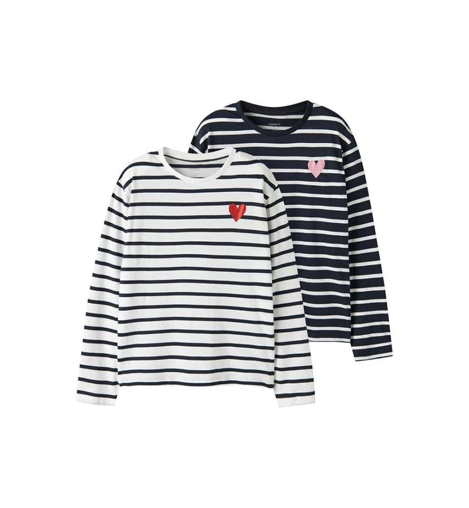 Lot de 2 t-shirts manches longues Tovelina - Bleu Marine & Blanc