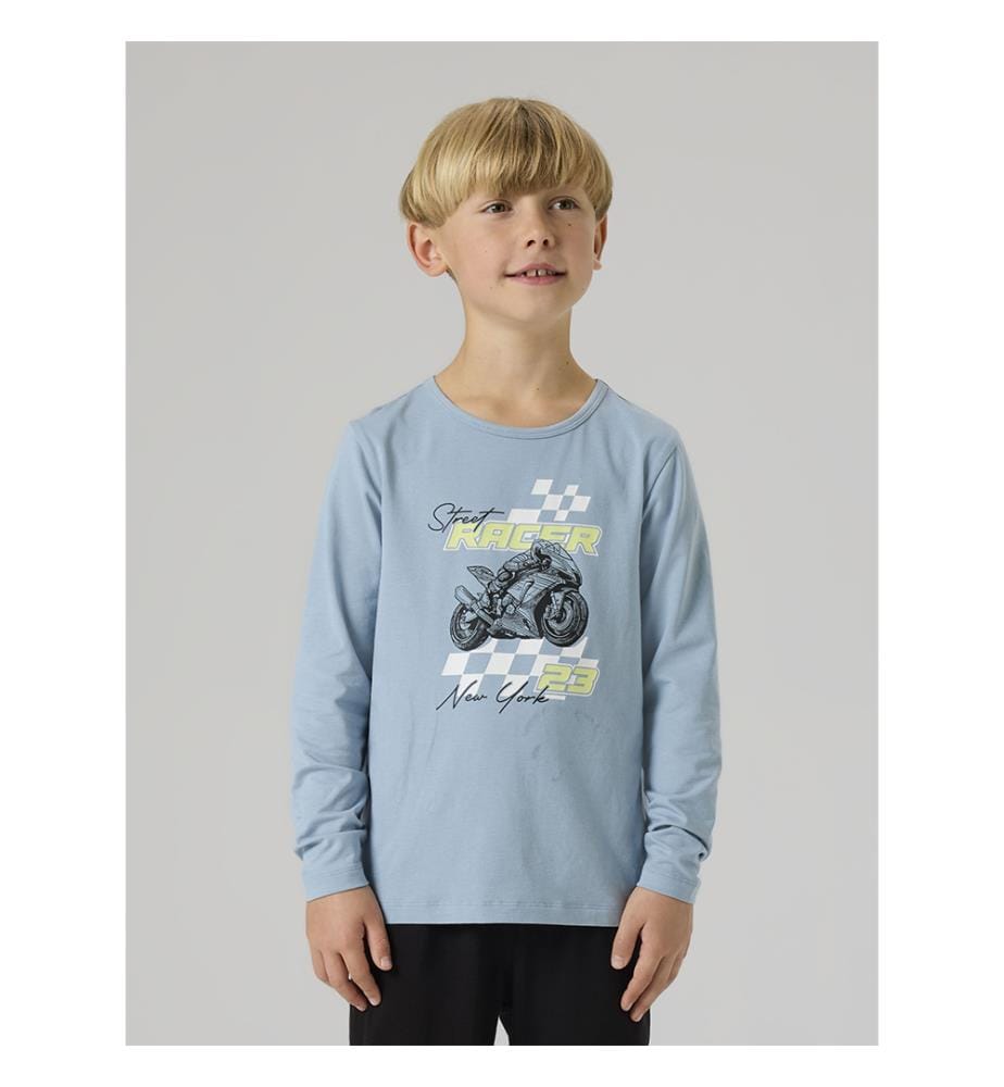 Pyjama-Set - Staubiges Blau mit schwarzer Hose