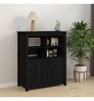 Sideboard Schwarz 83x41,5x100 cm Massivholz Kiefer