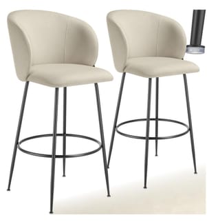 Barstuhl Luana, mit Rückenlehne, Samtoptik - cremeschwarz, 2er Set