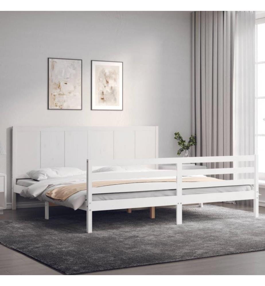 Cadre de lit avec tête de lit blanc 200x200 cm bois massif