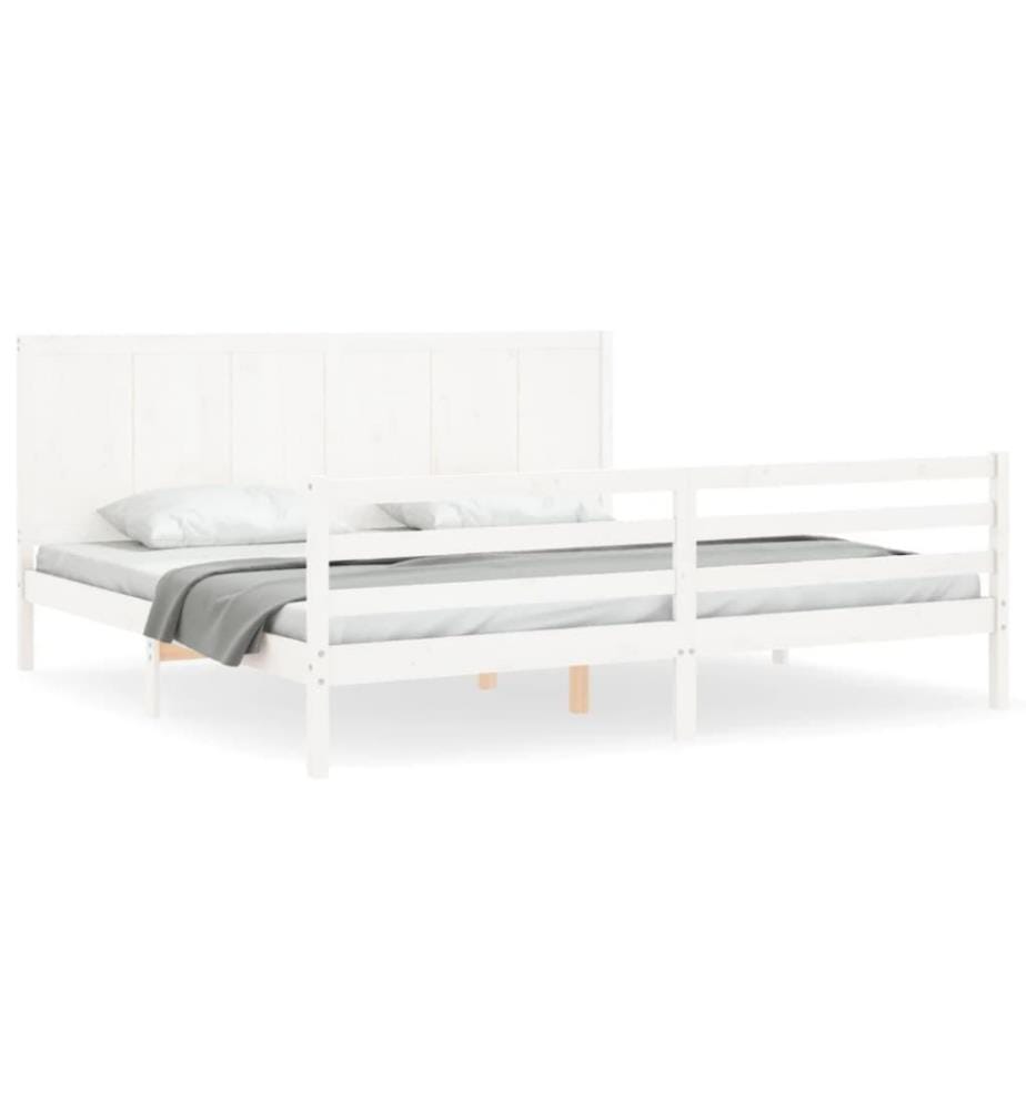 Cadre de lit avec tête de lit blanc 200x200 cm bois massif