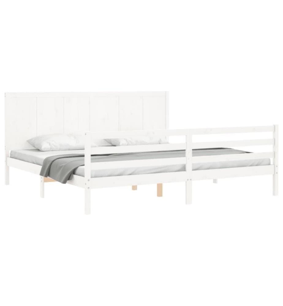 Cadre de lit avec tête de lit blanc 200x200 cm bois massif