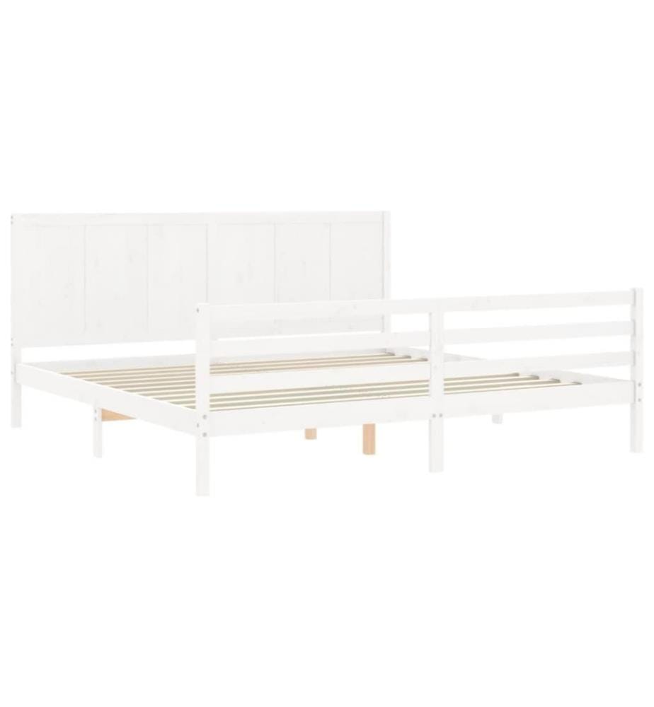 Cadre de lit avec tête de lit blanc 200x200 cm bois massif
