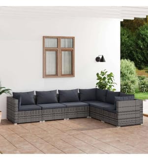 6-tlg. Garten-Lounge-Set mit Kissen Poly Rattan Grau