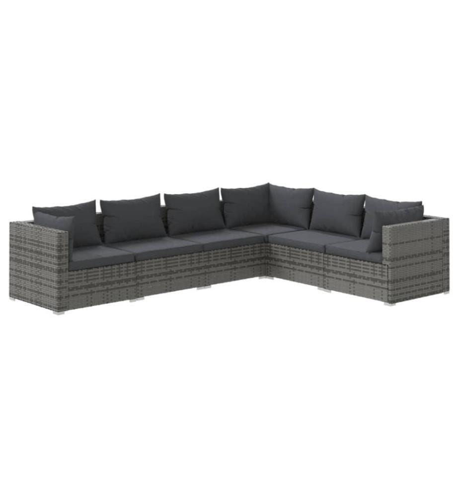 6-tlg. Garten-Lounge-Set mit Kissen Poly Rattan Grau