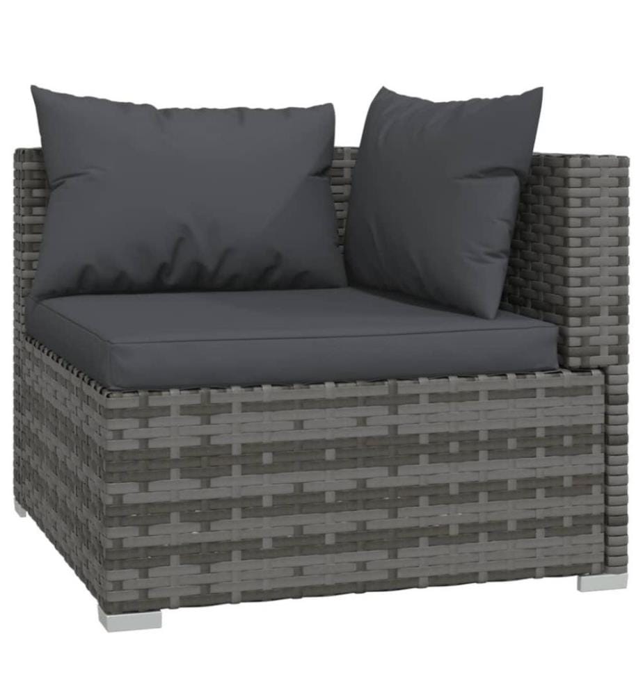 6-tlg. Garten-Lounge-Set mit Kissen Poly Rattan Grau
