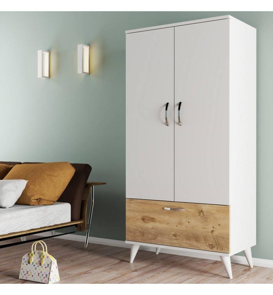 Kleiderschrank, White Atlantic Pine, Melaminbeschichtete Spanplatte