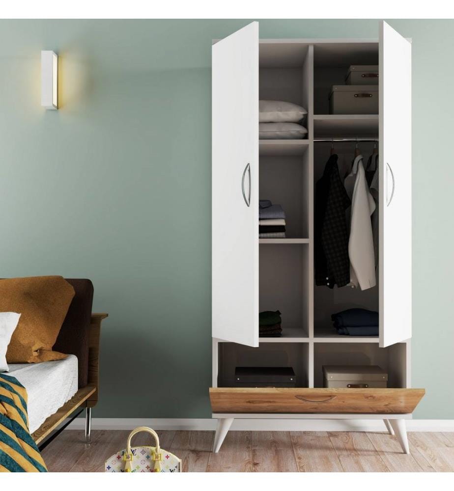 Kleiderschrank, White Atlantic Pine, Melaminbeschichtete Spanplatte
