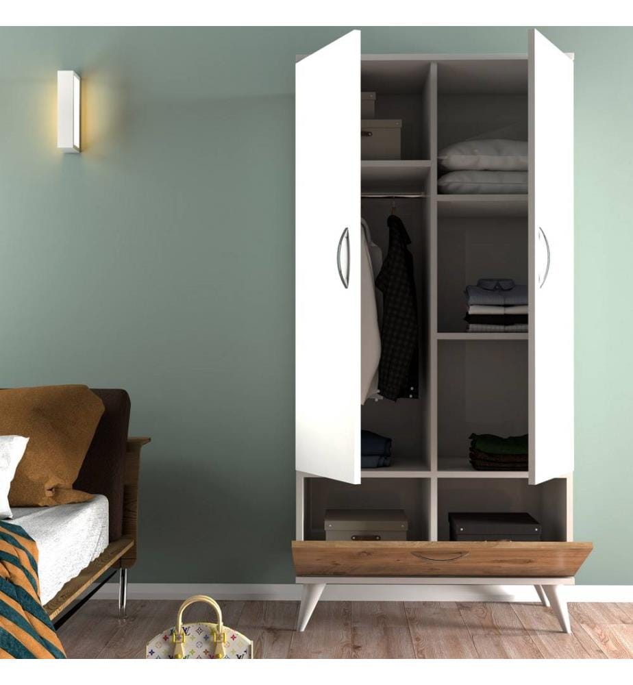 Kleiderschrank, White Atlantic Pine, Melaminbeschichtete Spanplatte