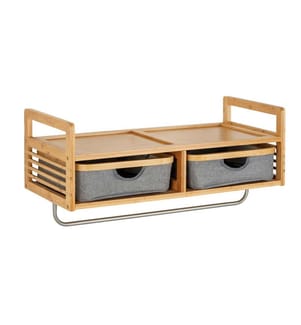 Wandkleiderschrank Bahari, Holzregal mit Kleiderstange und 2 Schubfächern