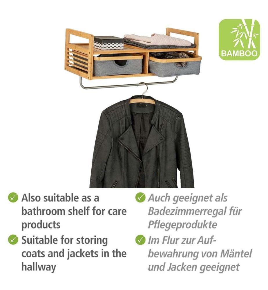 Wandkleiderschrank Bahari, Holzregal mit Kleiderstange und 2 Schubfächern