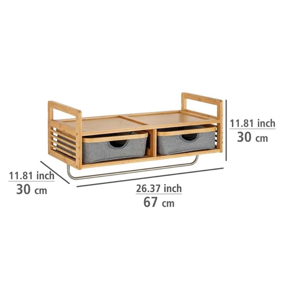 Wandkleiderschrank Bahari, Holzregal mit Kleiderstange und 2 Schubfächern
