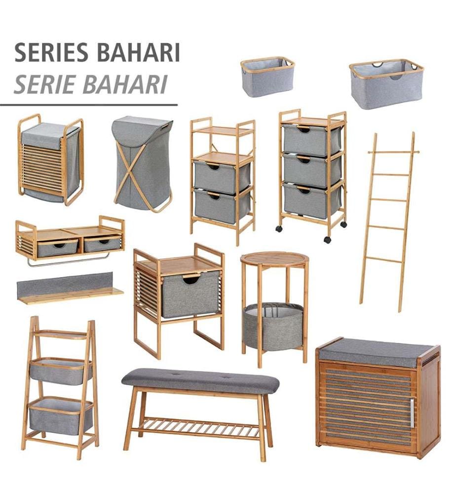 Wandkleiderschrank Bahari, Holzregal mit Kleiderstange und 2 Schubfächern