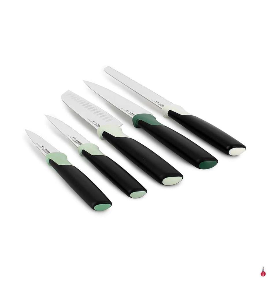 Set de 5 Couteaux Elevate + Bloc à Couteaux - Noir et Vert