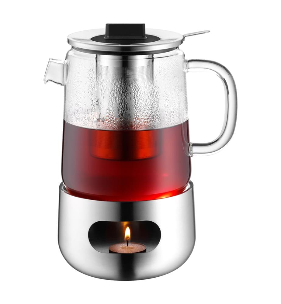 Théière avec passe-thé et réchaud SensiTea, Argenté