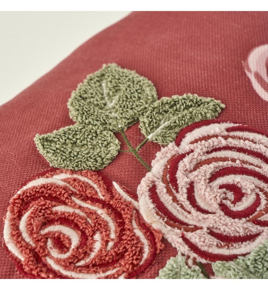 Zierkissenbezug bestickt Rosen 35x50 cm - Burgund