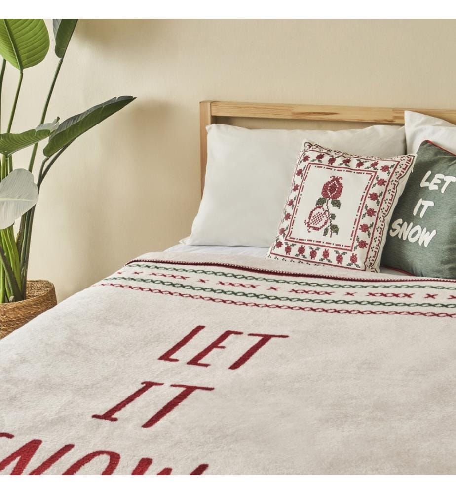 Couverture simple Let It Snow 150x200 cm - Rouge et vert