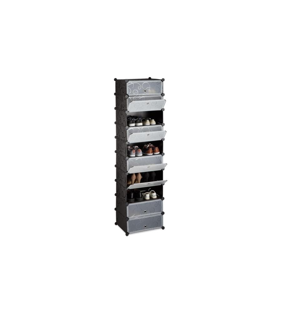 RELAXDAYS - Schuhschrank mit 10 Ebenen 176 x 49 cm, Schwarz/Transparent