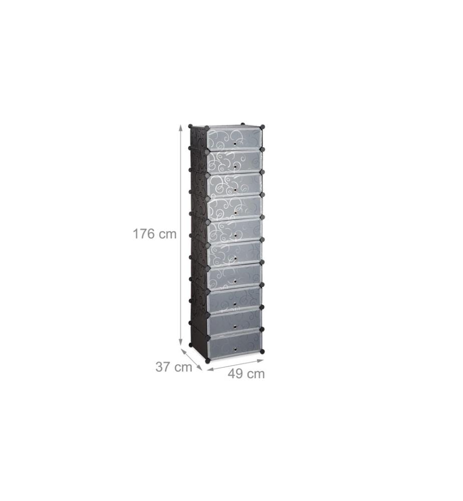 RELAXDAYS - Schuhschrank mit 10 Ebenen 176 x 49 cm, Schwarz/Transparent