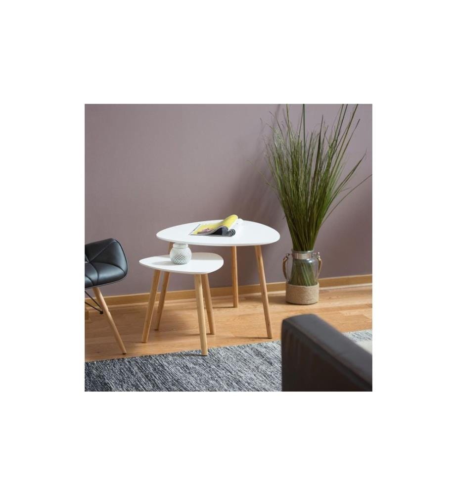 RELAXDAYS - Table basse Set de 2 pièces  40/60 x 40/48 cm, Nature/Blanc