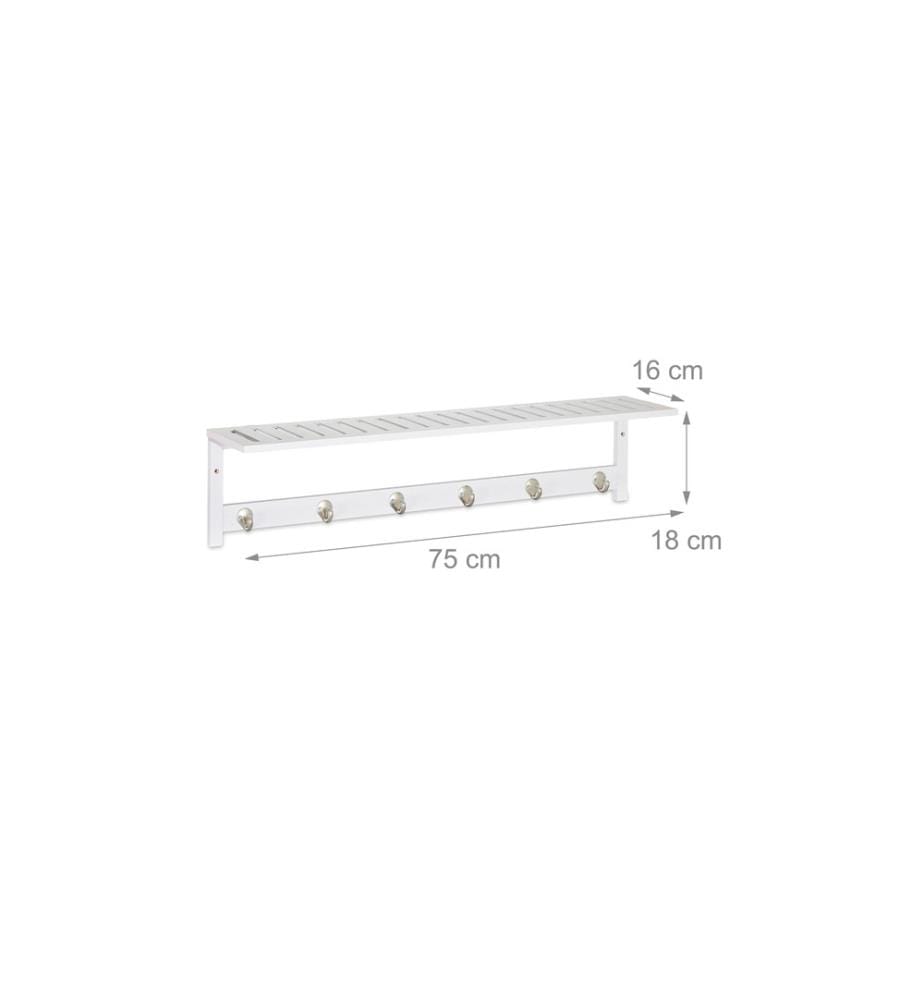 RELAXDAYS - Wandgarderobe mit Ablage 6 Haken, Weiss