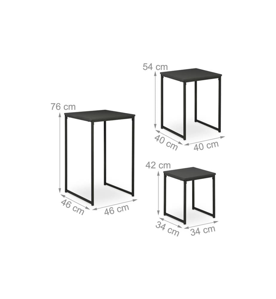 RELAXDAYS - Table d'appoint Lot de 3 Noir