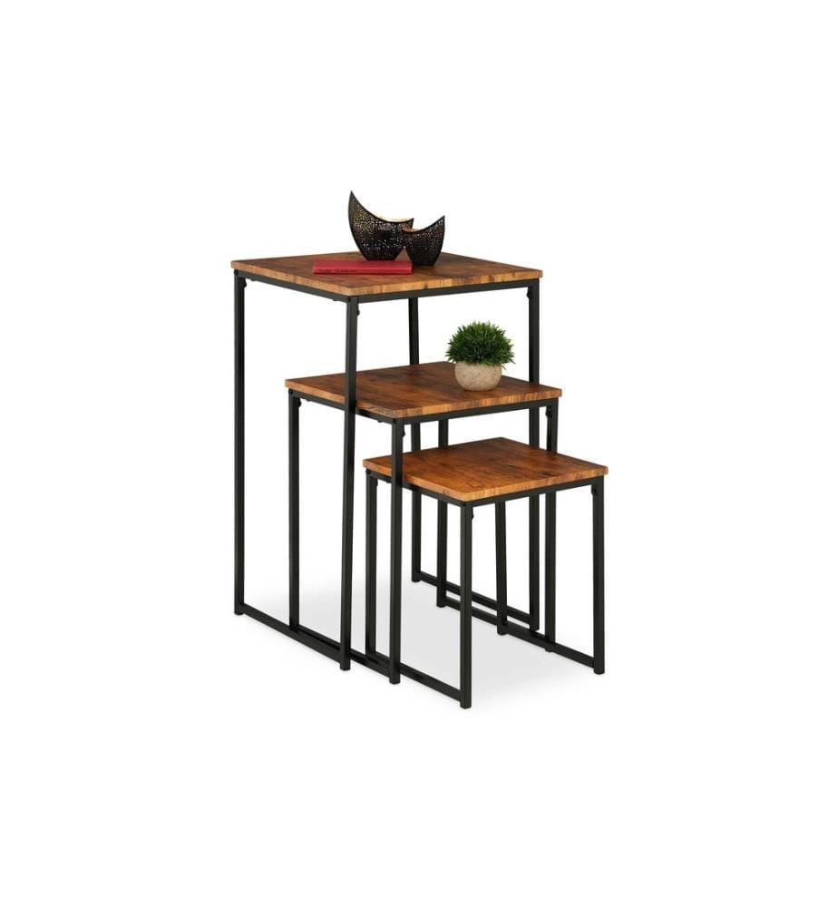 RELAXDAYS - Table d'appoint Lot de 3 Brun/Noir