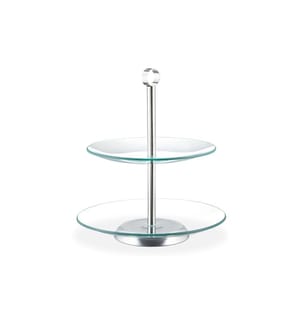 RELAXDAYS - Plat de présentation étagé rond, 2 niveaux, Argenté/Transparent
