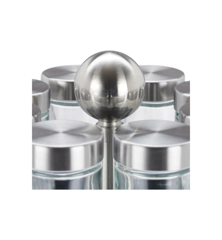 RELAXDAYS - Gewürzkarussell 16er Set Schwarz/Silber/Transparent
