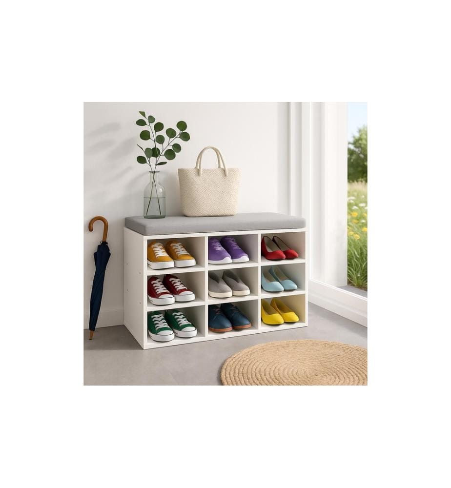 RELAXDAYS - Banc à chaussures avec assise avec 9 compartiments, Gris/Blanc
