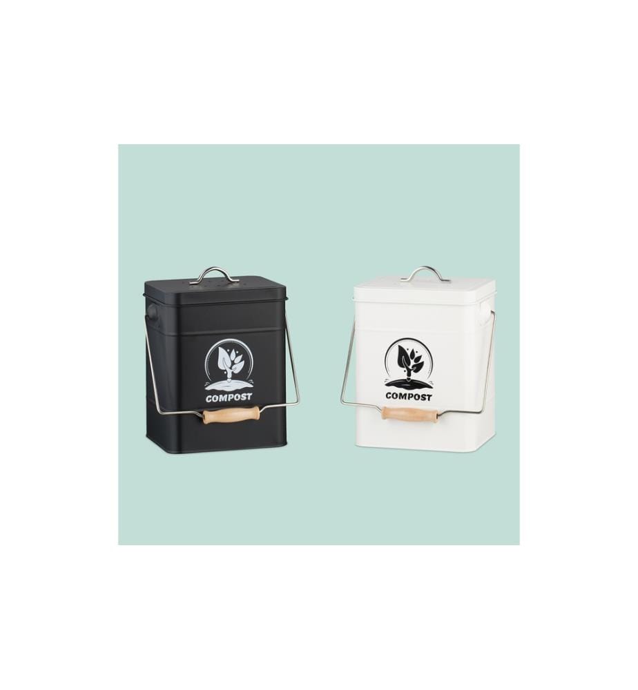 RELAXDAYS - Seau à compost avec filtre anti-odeur, 6 l, Noir/Argenté