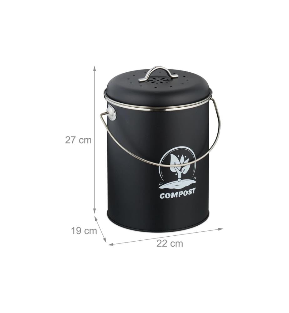 RELAXDAYS - Seau à compost avec filtre anti-odeur 5.5 l, Noir/Argenté