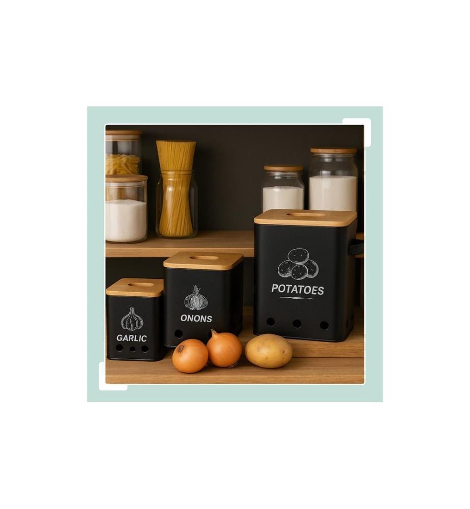 RELAXDAYS - Kartoffelbehälter 3er Set, Schwarz